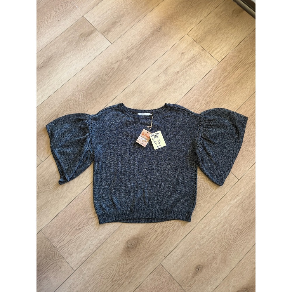 One Grey Day Naomi Puff Sleeve Marled Knit Sweater Charcoal Grey Womens Size S